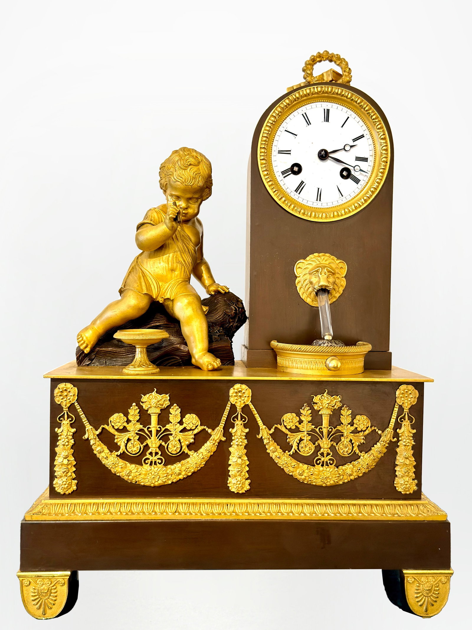 French Empire Style Gilt Bronze Mantel Clock with Childhood (1 of 7)