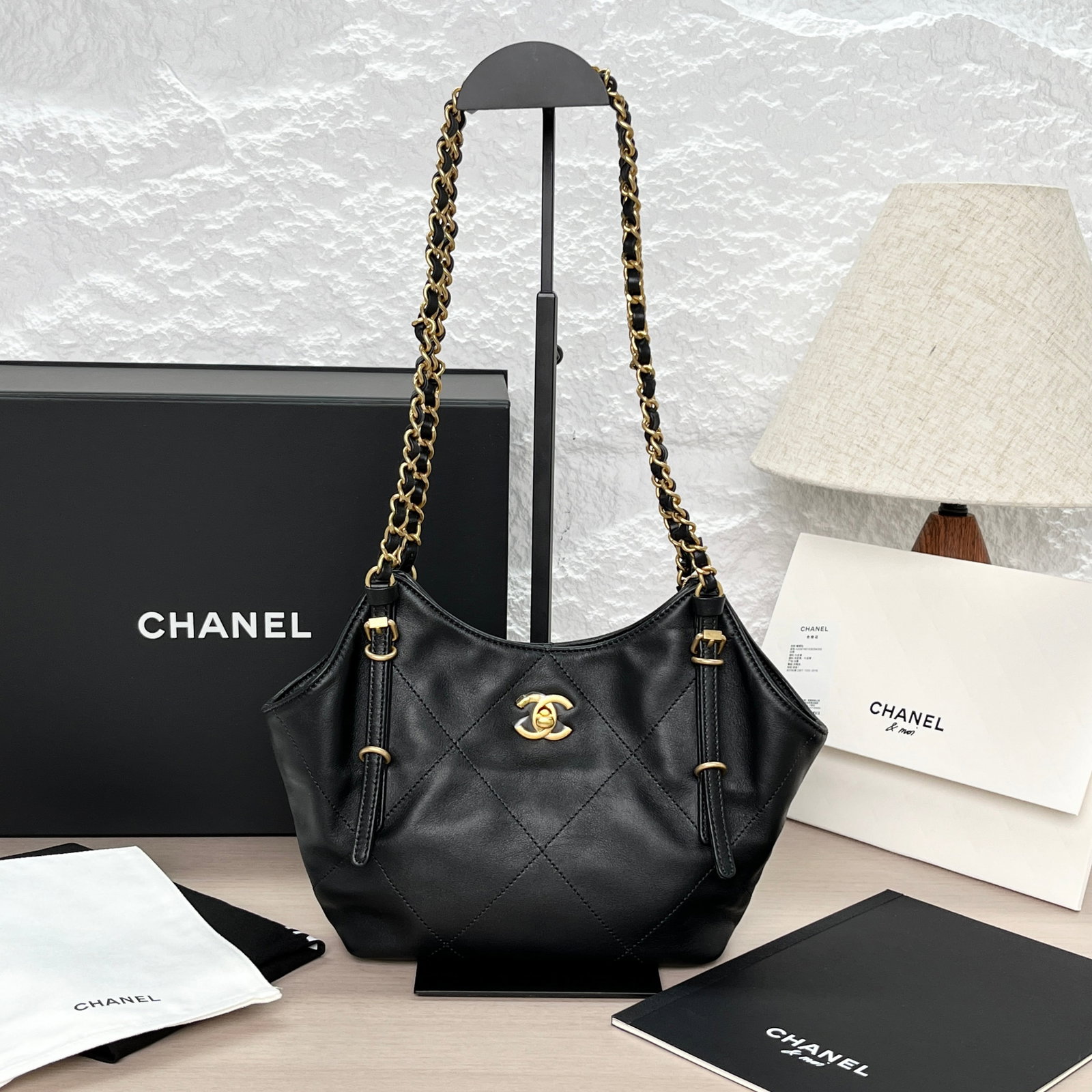 Chanel 26C Mini Hobo Handbag, Black Lambskin, Gold-Tone Hardware: 18*20*6