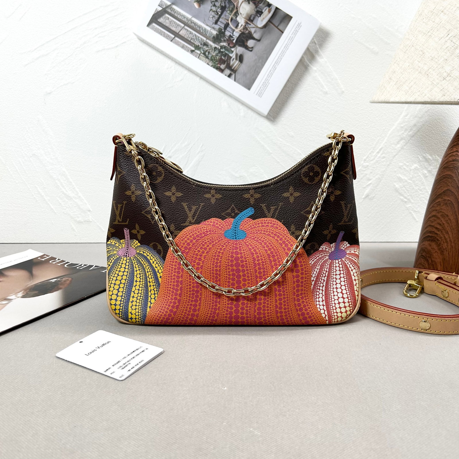 Louis-Vuitton Boulogne, LV x Yayoi Kusama Pumpkin Collaboration, Monogram Canvas, Silver-Tone: 27*17*10