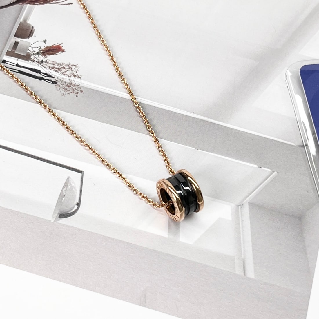 Bvlgari B.zero1 Necklace, 18K Rose-Gold with Black Ceramic: Chain Length:46cm