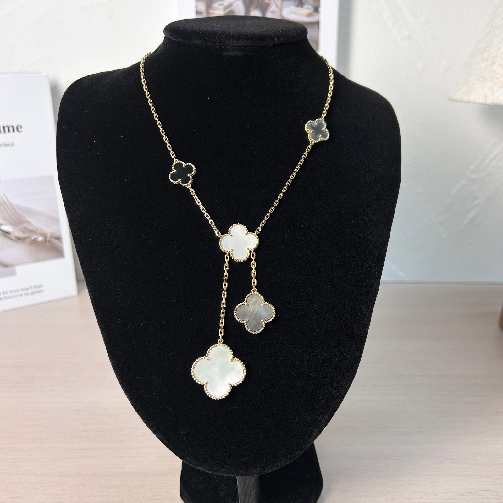 Van Cleef & Arpels Magic-Alhambra Y-Drop Necklace, 18-Carat Yellow-Gold, Mother-of-Pearl & Onyx,: Chain Length:42cm
