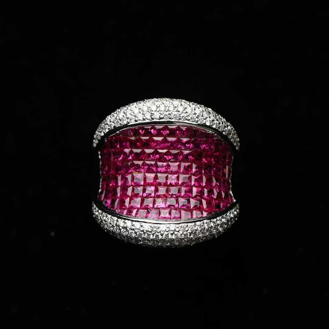 Retro Period 18K Gold Ruby and Diamond Closely-Pav??-Set Ring (1 of 9)