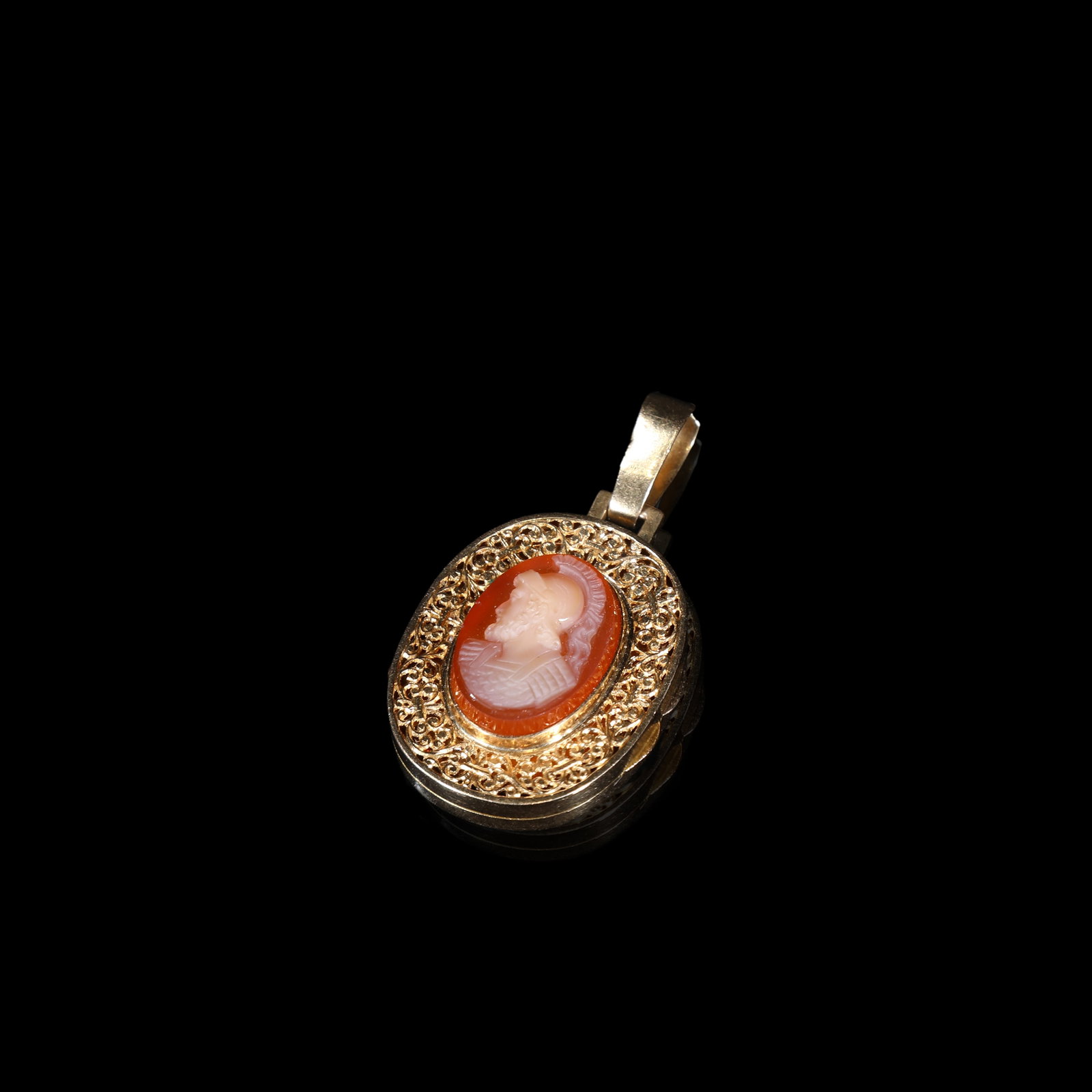 Victorian Gold Filigree Sardonyx Cameo Locket Pendant, Dated 1889 (1 of 5)