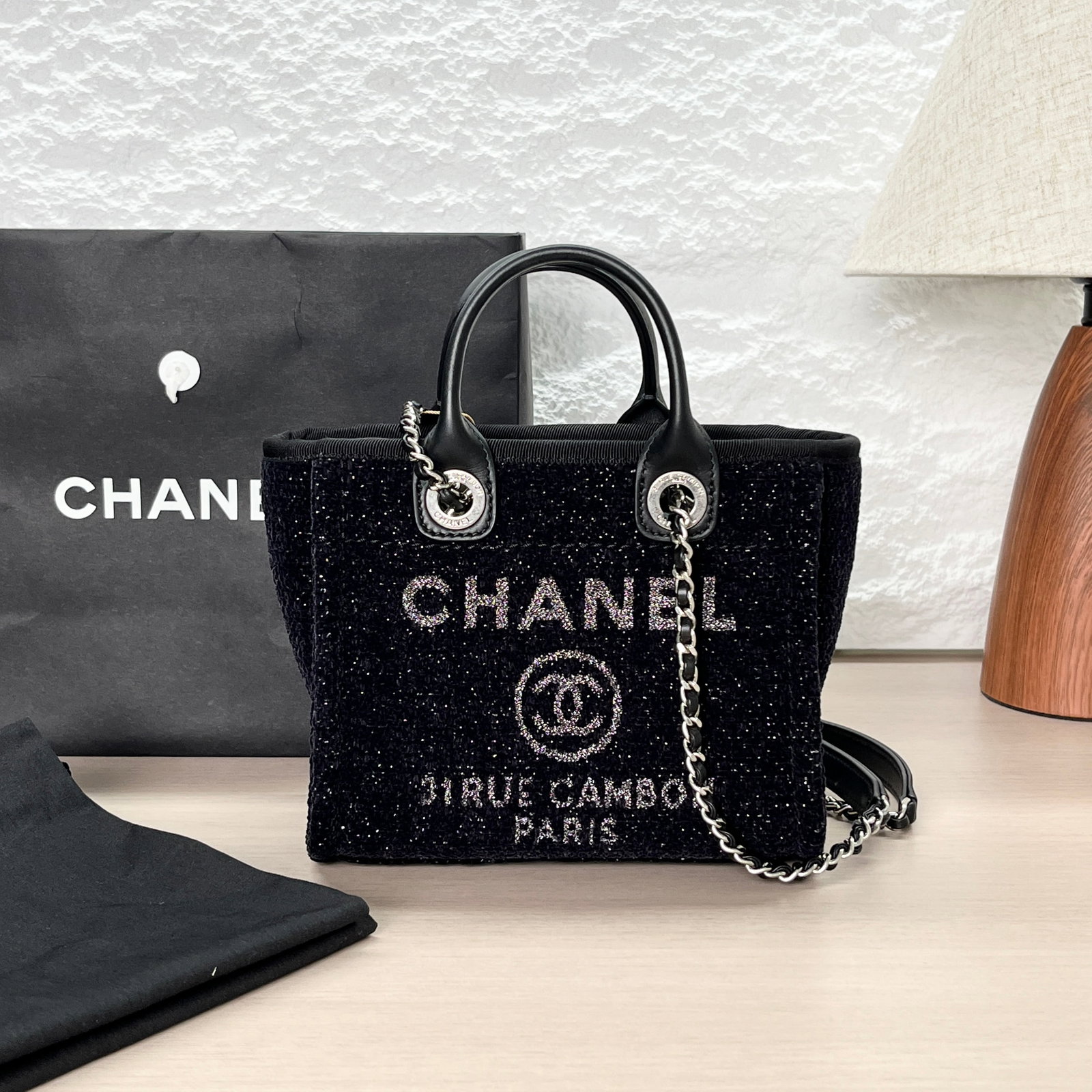 Chanel 26A Classic Flap Mini, Black-Silver Tweed, Silver-Tone Hardware, Chain-Strap (1 of 6)