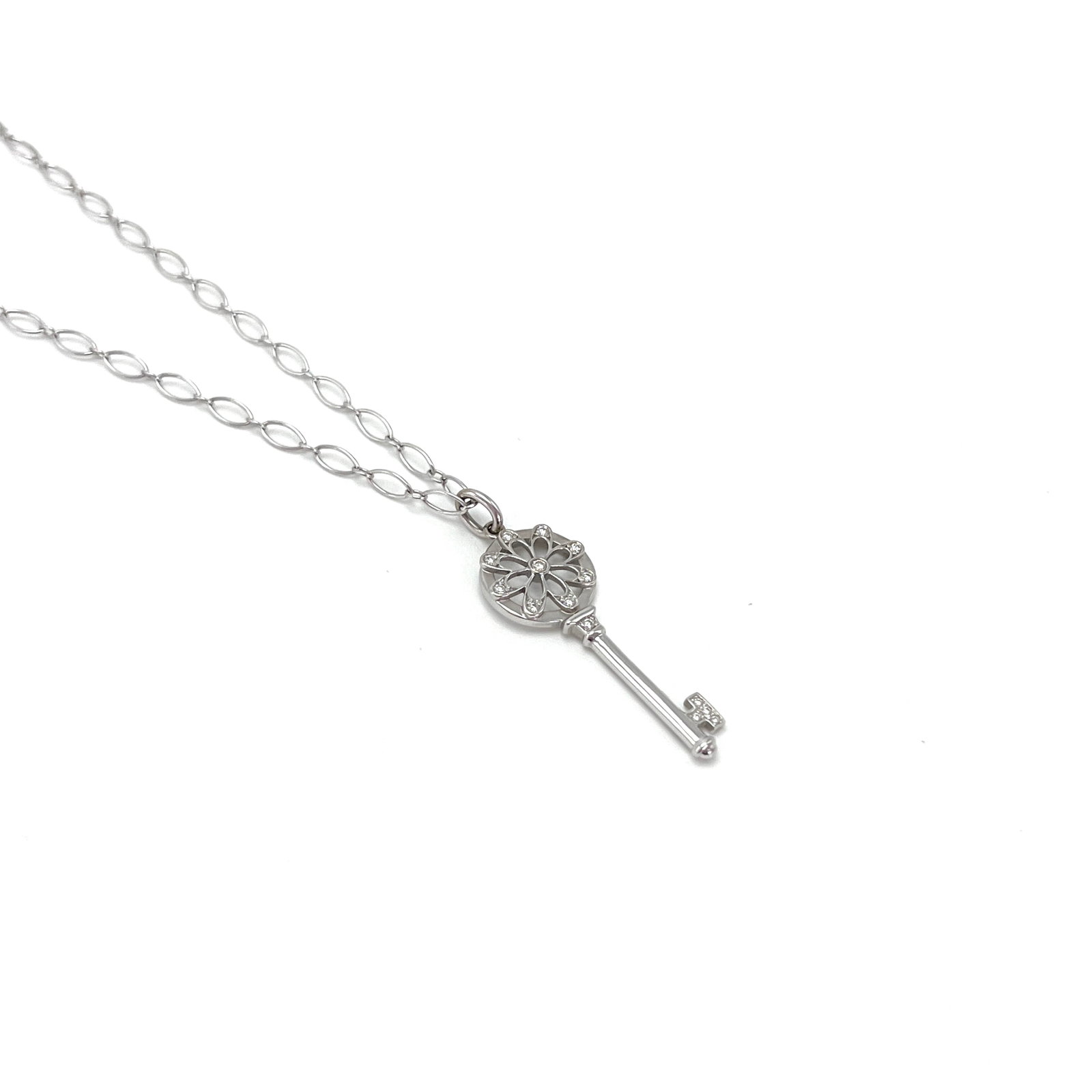 Tiffany & Co. Keys Daisy-Key Diamond Necklace, 18K White-Gold: Chain Length:41cm