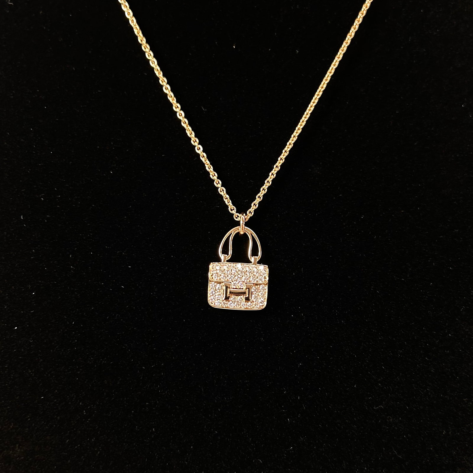 Herm??s Amulettes Constance Necklace, 18K Rose-Gold, Full-Pav?? Diamonds: Chain Length:40cm