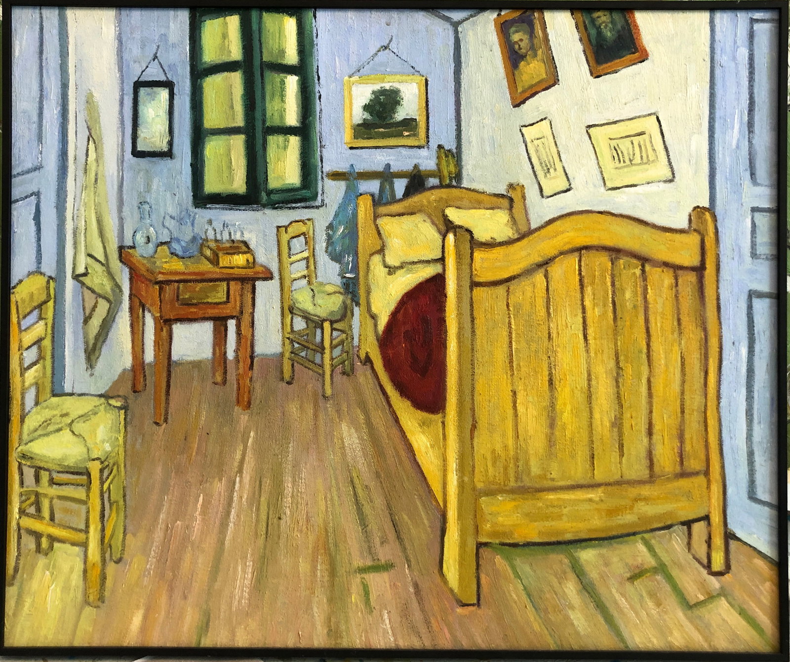 Vincent Willem van Gogh, *The Bedroom at Arles*: 62*52 cm Medium: Oil on canvasDate of creation: 1888Sitter: Jackie Wylie, Freud's long-term model, who also appears in Naked Portrait in the collection of Tate Britain. Freud's depiction of her is imb