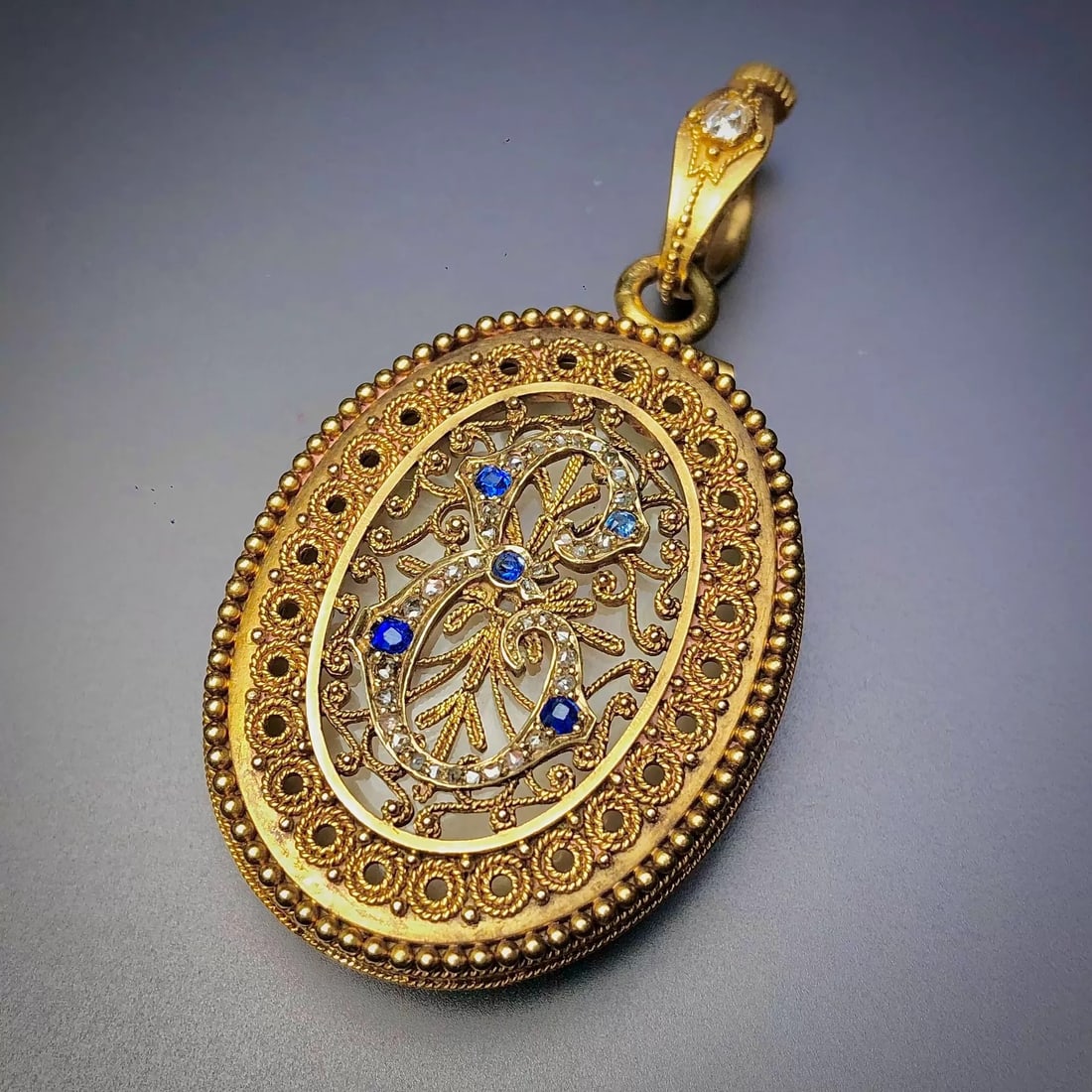 French Napoleon III Period, 1867, Birth Commemorative Granulated Gold Locket, Commissioned for (1 of 9)