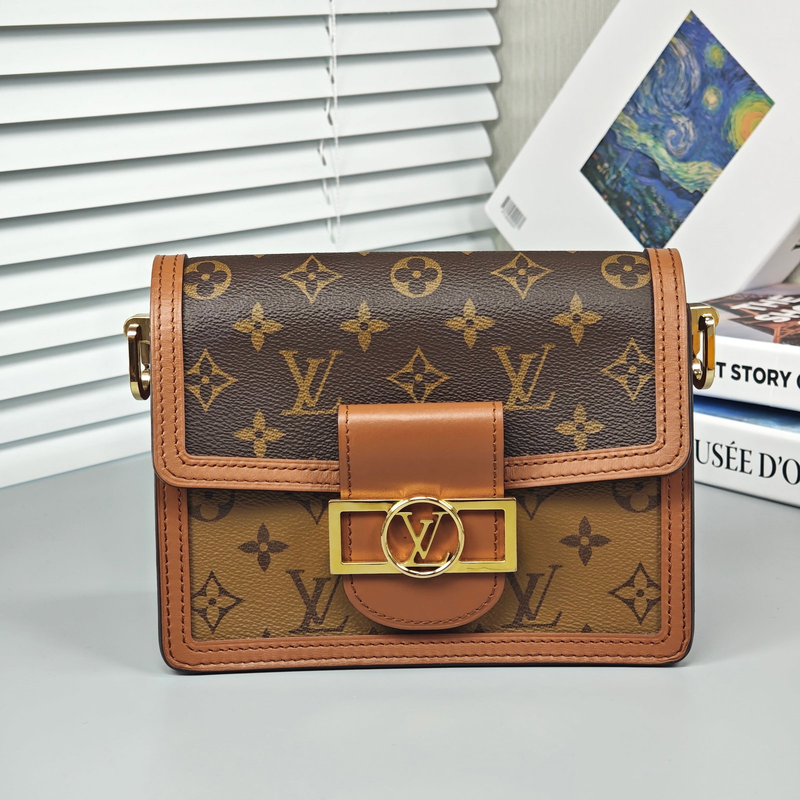 Louis-Vuitton Dauphine Mini-Small, Mixed-Monogram Coated-Canvas, Caramel-Cowhide Trim, Gold-Tone (1 of 5)