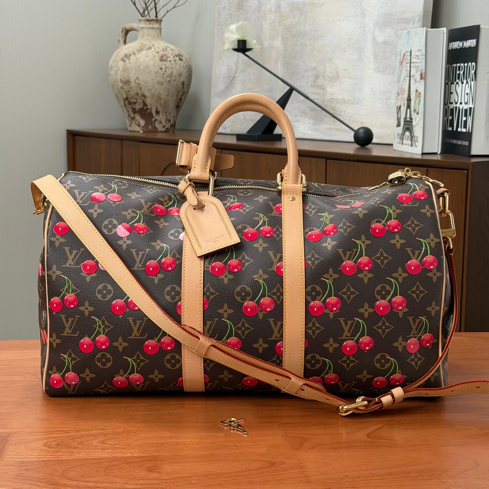 Louis Vuitton Keepall 45, Collaboration with Takashi Murakami Cherry Print, Monogram Canvas,: 47*26*21