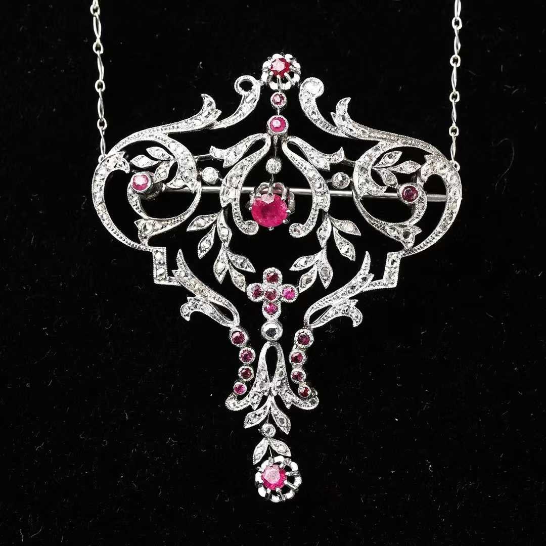 Edwardian Era (1901-1915) Platinum Diamond and Ruby Necklace (1 of 9)