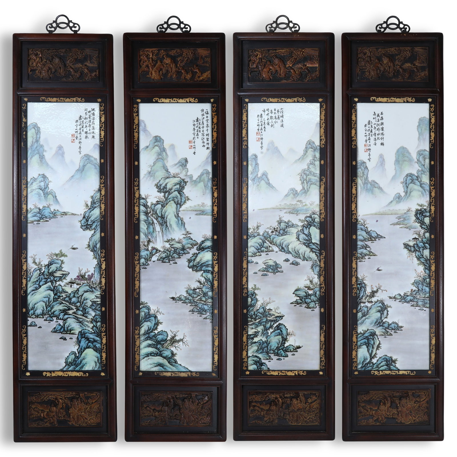 Four Porcelain Plaques Painted with Landscapes, by Wang Yeting (1 of 18)