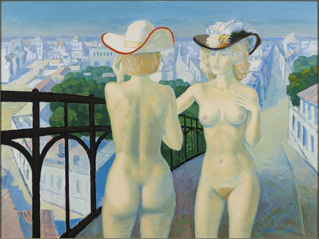 Olev Subbi (Estonian) Oil painting with nudes: Autor (Artist): Subbi, Olev (1930 - 2013), Töö nimi: Via della Lungara, Aasta (Dated): 2000, Tehnika (Medium): maal, akrüül, õli, lõuend, Mõõdud (size): 90 x 120 cm ; raamiga (incl. frame): 10