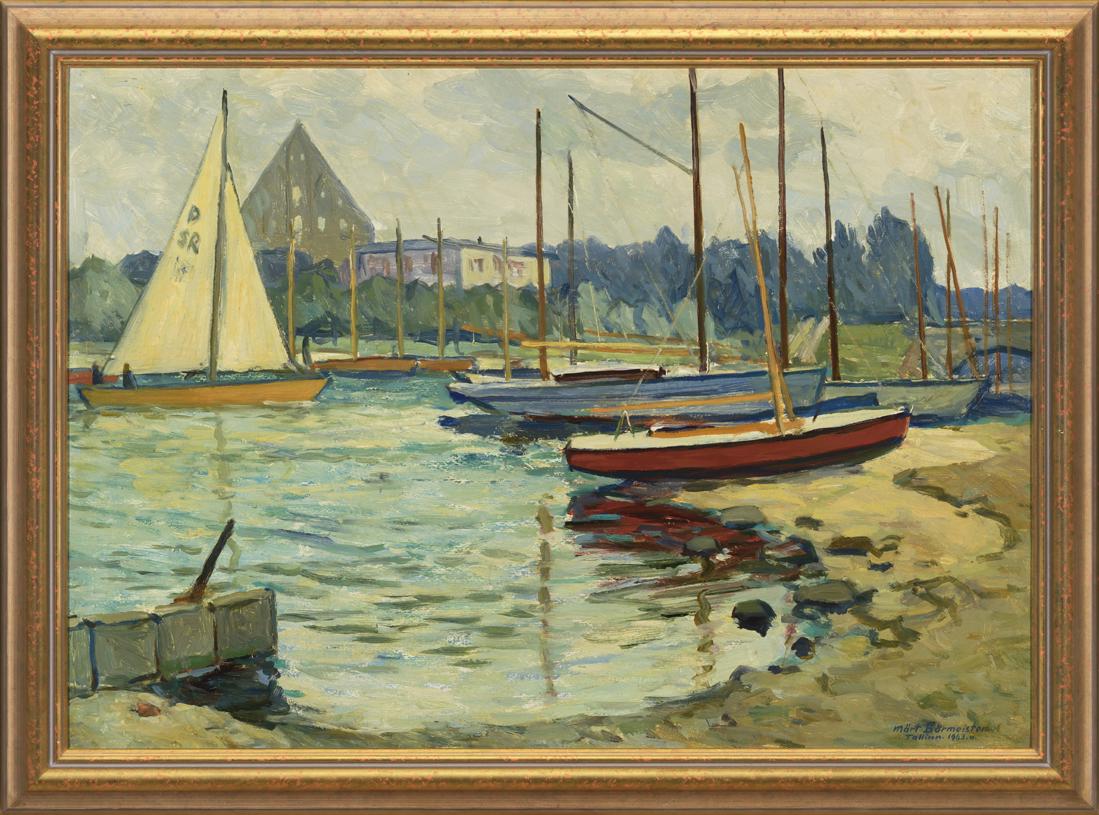 Märt Bormeister (Estonian) Oil painting of marina: Autor (Artist): Bormeister, Märt (1916 - 1991), Töö nimi (Name): Jahisadam Pirital, Aasta (Dated): 1963, Tehnika (Medium): maal, õli, paks papp, Mõõdud (size): 49,2 x 69 cm ; raamiga (incl. fram