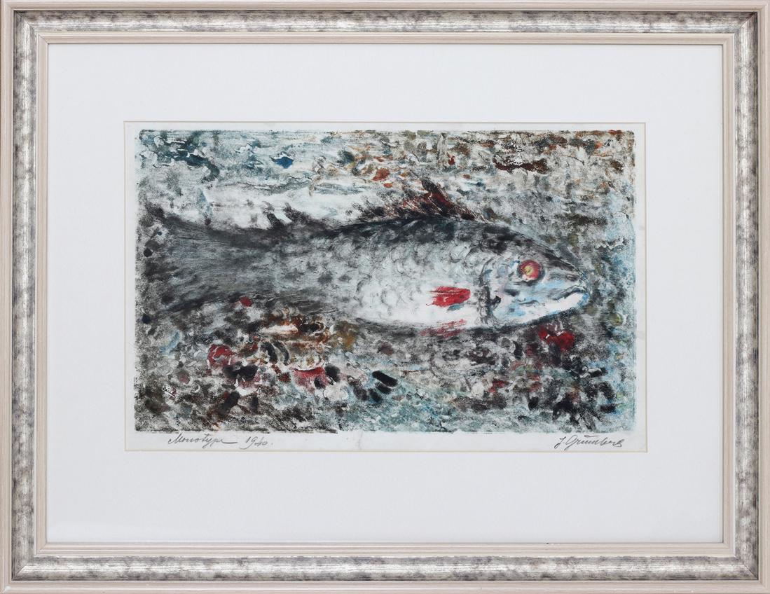 Jaan Grünberg (Estonian) Monotype of fish: Autor (Artist): Grünberg, Jaan (1889 - 1969), Töö nimi (Name): Kala, Aasta (Dated): 1940, Tehnika (Medium): graafika, monotüüpia, paber dubleeritud papile, Mõõdud (size): km 24,2 x 40,6 cm ; ra