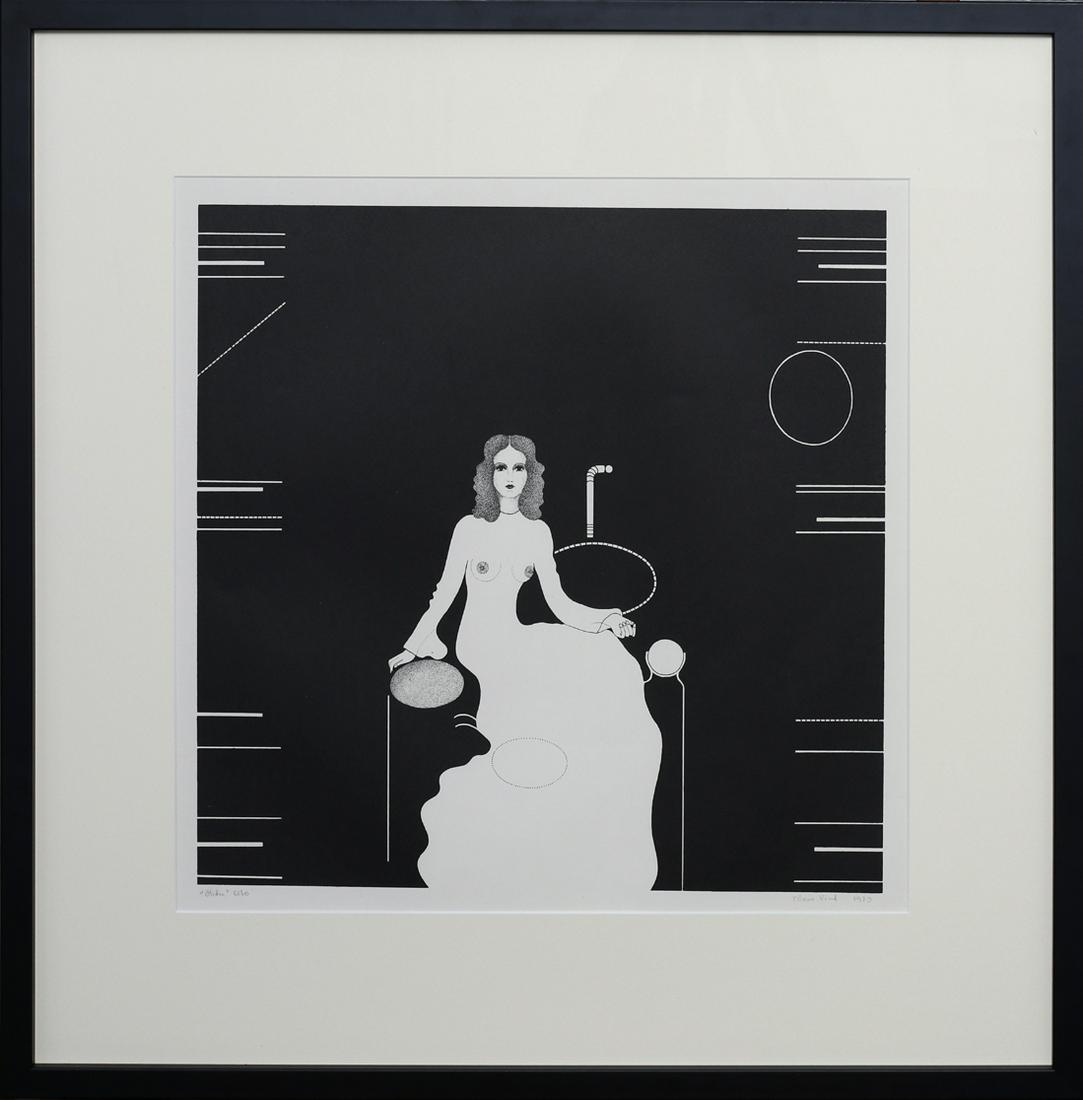 Tõnis Vint (Estonian) Sitting nude litograph: Autor (Artist): Vint, Tõnis (1942 - 2019), Töö nimi: Õhtu, Aasta (Dated): 1973, Tehnika (Medium): graafika, litograafia, paber, Mõõdud (size): km 42,7 x 42,7 cm, raamiga (incl. frame): 68 x 69 c