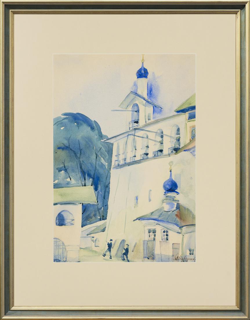 Eduard Timbermann (Estonian 1905 - 1935): Autor: Timbermann, Eduard (1905 - 1935), Töö nimi: Petseri motiiv, Aasta: 1934, Tehnika: maal, akvarell, paber, Mõõdud: 50,1 x 34,7 E. Timbermann elas aastast 1918 Viljandis, kus oli kohaliku kuns