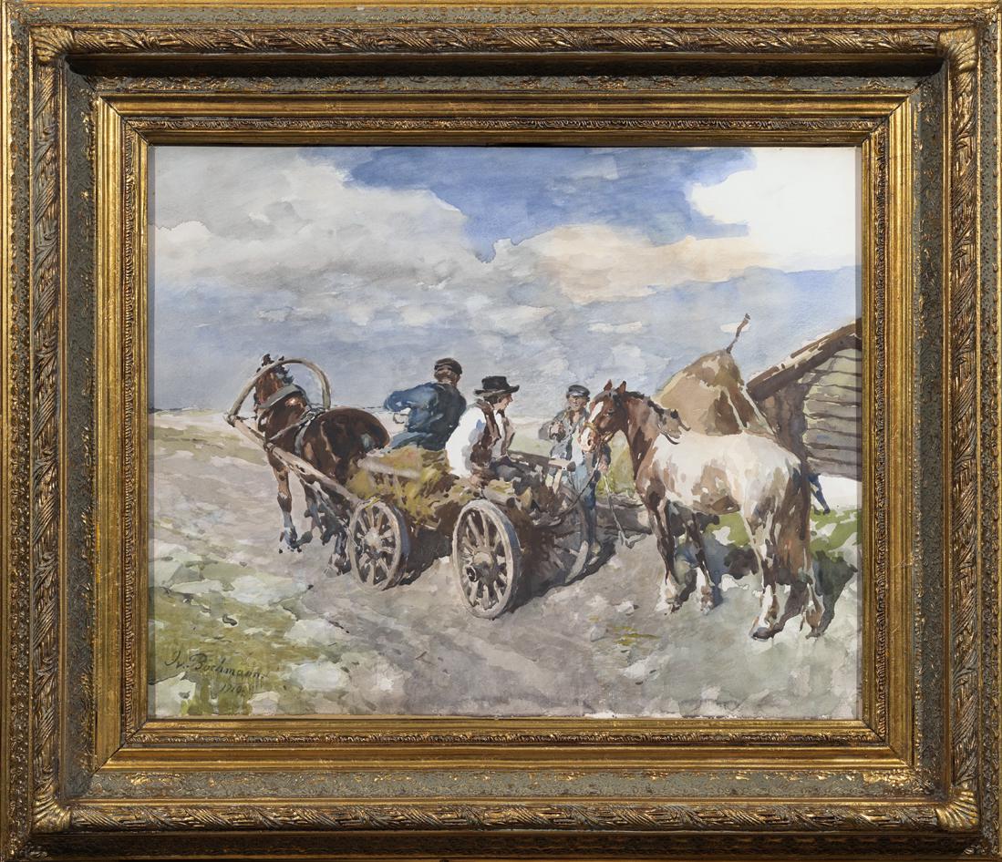 Gregor von Bochmann (Estonian 1850 - 1930): Autor: Bochmann, Alexander Heinrich Gregor von (1850 - 1930), Töö nimi: Külateelm Aasta: 1910, Tehnika: maal, akvarell, paber, kleebitud papile, Mõõdud: papp 43 x 54,2. ; lm 42,5 x 53,2 Gregor vo