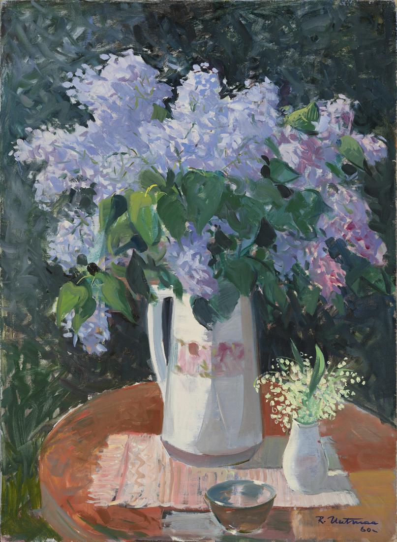 Richard Uutmaa (Estonian 1905 - 1977): Autor: Uutmaa, Richard (1905 - 1977), Töö nimi: Sirelid, Aasta: 1960, Tehnika: maal, õli, lõuend, Mõõdud: 101,5 x 73 Richard Uutmaa oli meisterlik ka lillemaalijana. Ta on lilli palju maalinud j