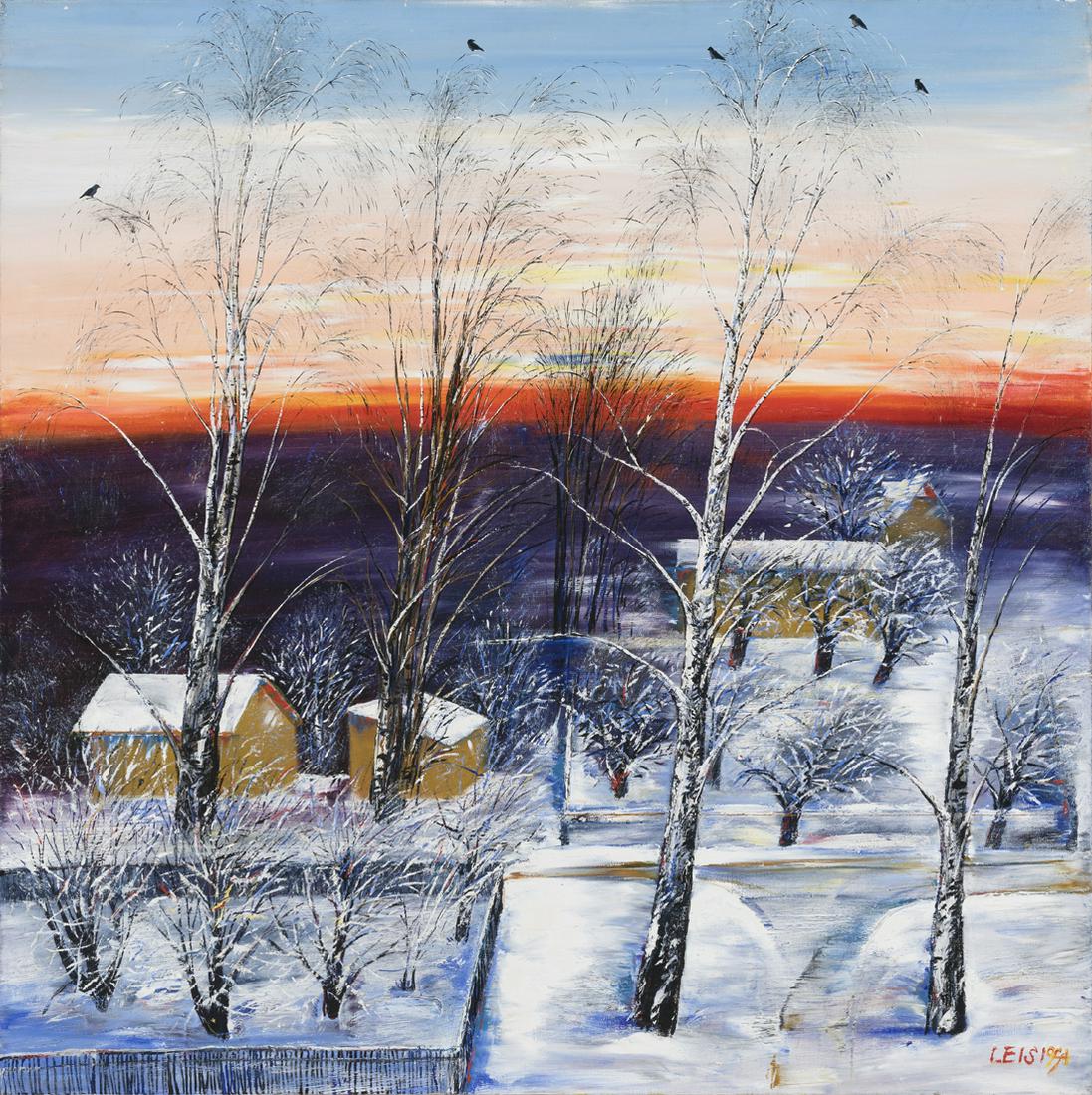 Malle Leis (Estonian 1940 - 2017): Autor: Leis, Malle (1940 - 2017), Töö nimi: Sukmiti aed, Aasta: 1994, Tehnika: maal, õli, lõuend, Mõõdud: 90 x 90 Kunstnik Sulev Sukmiti ja tema tütre Killu koduaed Rästa tänaval Lillekülas