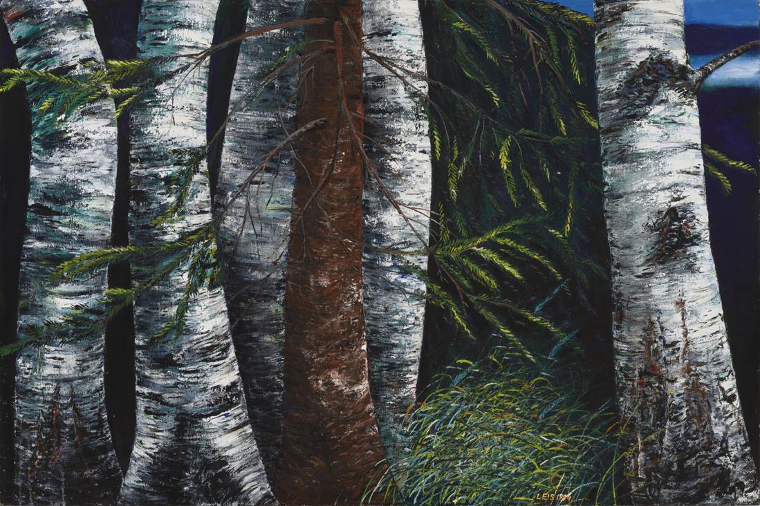 Malle Leis (Estonian 1940 - 2017): Autor: Leis, Malle (1940 - 2017), Töö nimi: Vaade Põhja I, Aasta: 1994, Tehnika: maal, õli, lõuend,, Mõõdud: 100 x 150 M. Leis ostis kord antikvariaadist poolelijäetud vana pildi, mille kohta