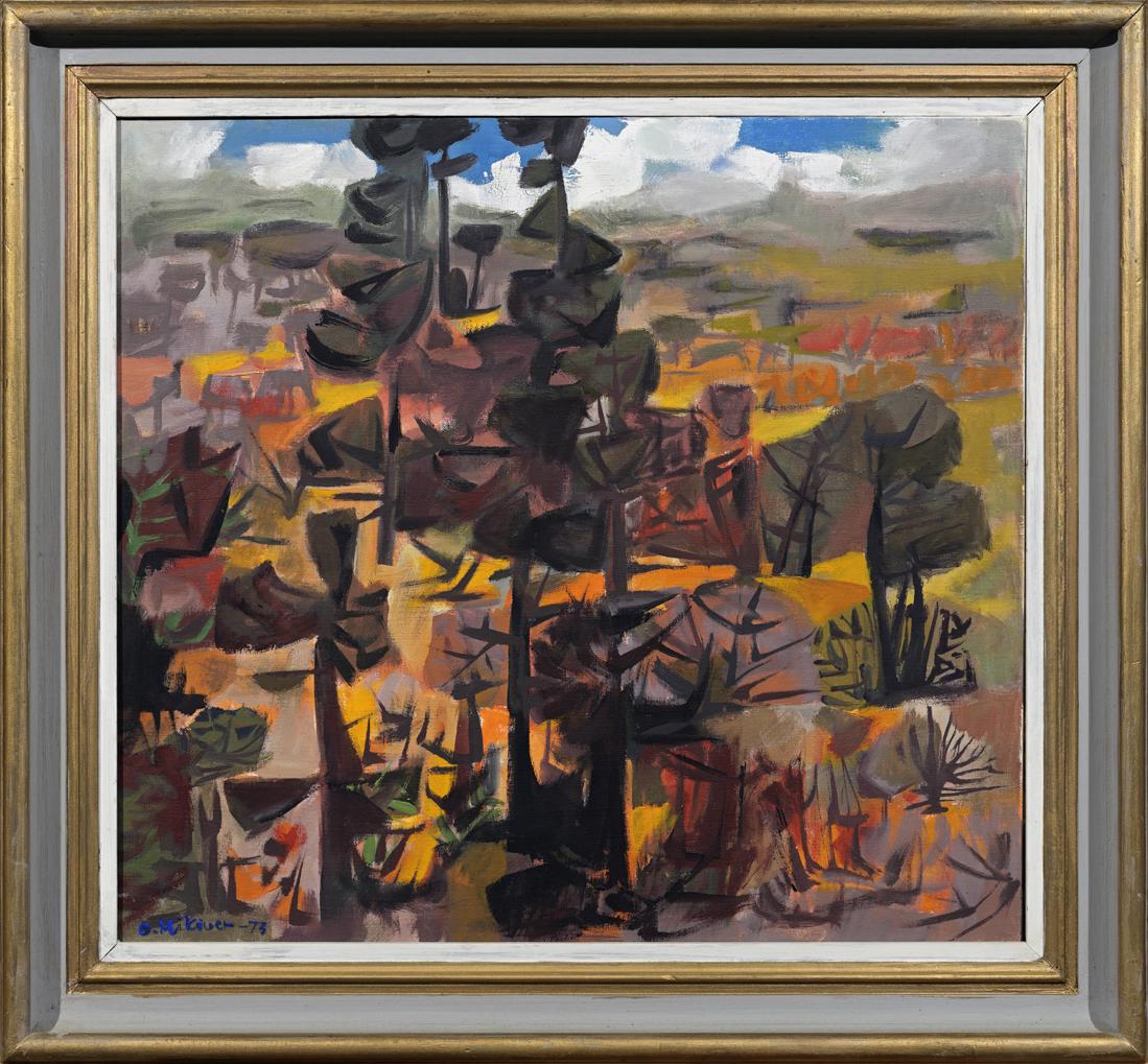 Olev Mikiver (Estonian 1922 - 1994): Autor: Mikiver, Olev (1922 - 1994), Töö nimi: Maastik, Aasta: 1973, Tehnika: maal, õli, lõuend, Mõõdud: 50 x 55,2 Tallinnas ja Tartus graafika ja maalikunsti õpinguid alustanud, neid peale sõd