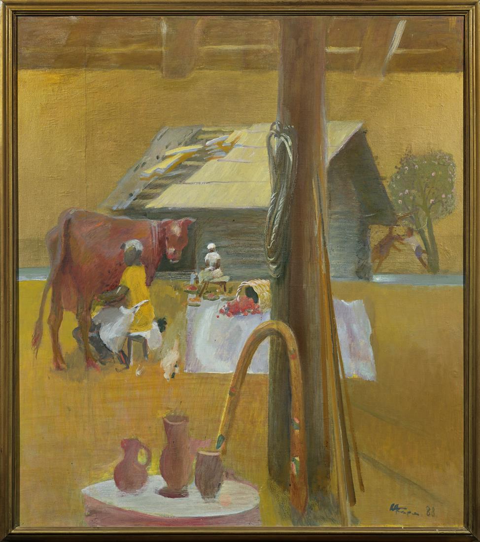 Nikolai Kormašov (Estonian 1929 - 2012): Autor: Kormašov, Nikolai (1929 - 2012), Töö nimi: Suvi. Sarjast "Aastaajad", Aasta: 1988, Tehnika: maal, õli, kuld, lõuend, Mõõdud: 106,8 x 95 1960. aastatel loodud suvekodu Petserimaal inspire