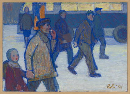 Raivo Korstnik (Estonian 1932 - 1992) Tööle: Raivo Korstnik lõpetas ERKI maali erialal 1957. aastal koos Nikolai Kormašovi ja Rein Raamatuga. Tema varasem laad oli vorme lihtsustav ja kontuure toonitav, pindu kergelt täppiv,