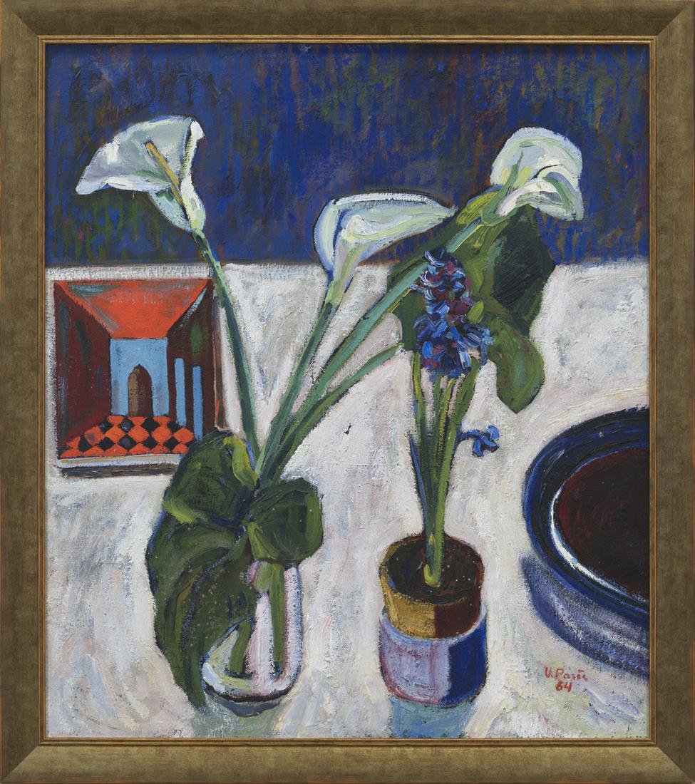 Väino Paris (Estonian 1921 – 2001): 1948.aastal ERKI graafikuna lõpetanud Väino Parisest sai maalija, kelle meelisžanr oli lillemaal. Tavaliselt on tema väljenduavahenditeks värv ja pintslikiri, siin paelub ka &