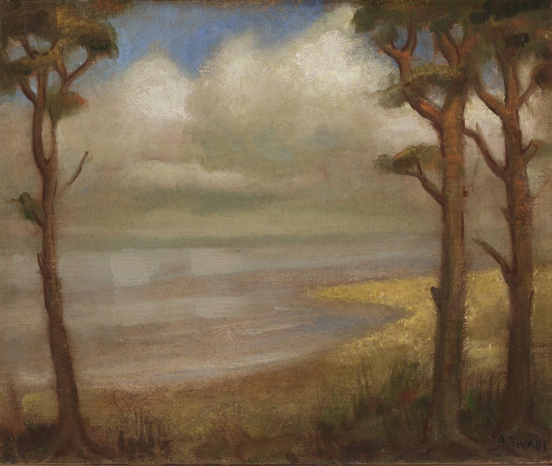 Ardo Sivadi (Estonian 1900 - 1966): Mere rand. 1930. aastate keskpaik. Õli. Lõuend, papile kleebitud. 40.6 x 49.3 cm. Sivadi (esialgu Anatol Sivard) õppis Pallases 1922-32 (vaheajaga) algul K. Mäe, hiljem A. Vabbe ju