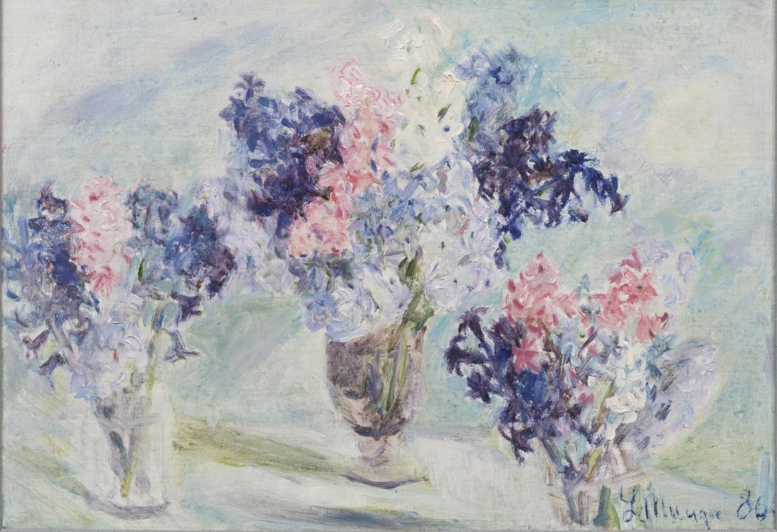 Leili Muuga (Estonian 1922 - 2015): Hüatsindid. 1986. Õli. Lõuend. 35 x 50 cm. ERKI-s 1953.aastal kunstiõpingud lõpetanud L.Muuga oli võimekas erinevates žanrides. Ta on olnud hinnatud kompositsioonima
