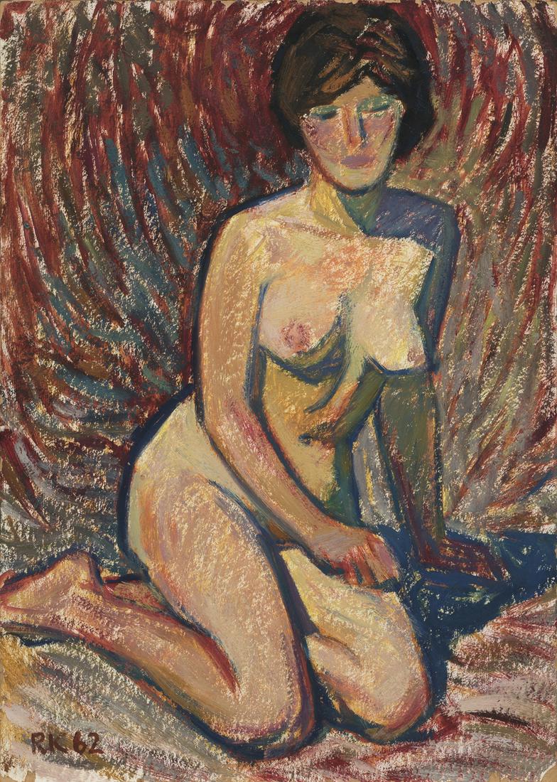 Raivo Korstnik (Estonian 1932-1992): Akt. 1962. Õli. Papp. 69.8 x 49.8 cm. N.Kormašovi kursusekaaslane R.Korstnik hakkas silmapaistvalt esinema peatselt pärast ERKI lõpetamist 1957.aastal.1960.aastate töödes