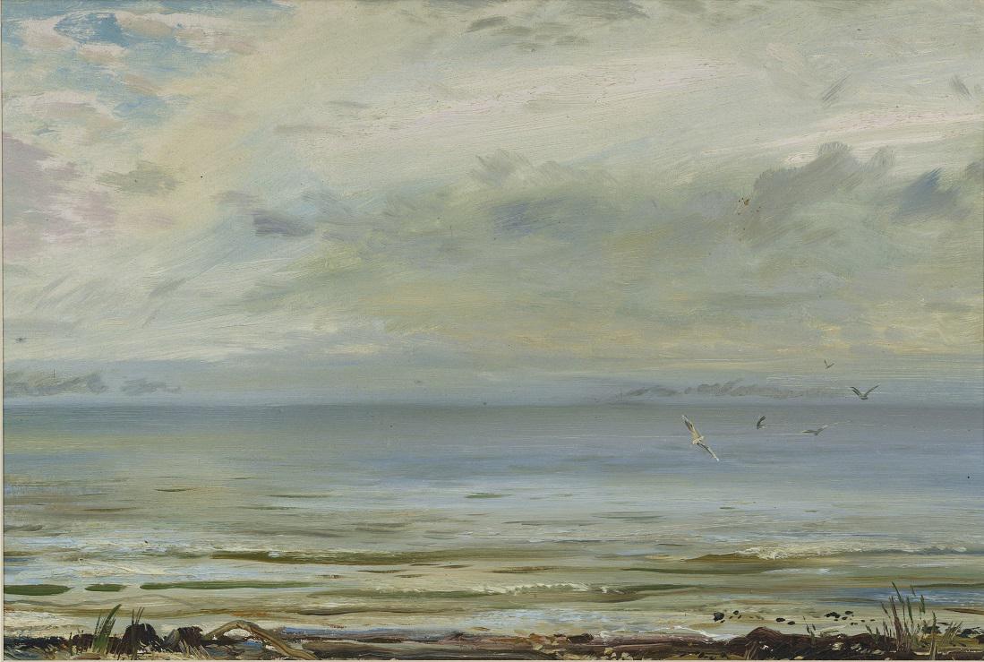 Evald Okas (1915 – 2011): Meri. 1952. Õli. Vineer. 34.4 x 49.8 cm. Kunstihariduse omandamist alustas Evald Okas 1931. aastal Riigi Kunsttööstuskoolis. 1938. aastal astus ta Riigi Kõrgemasse Kunstikooli, mil