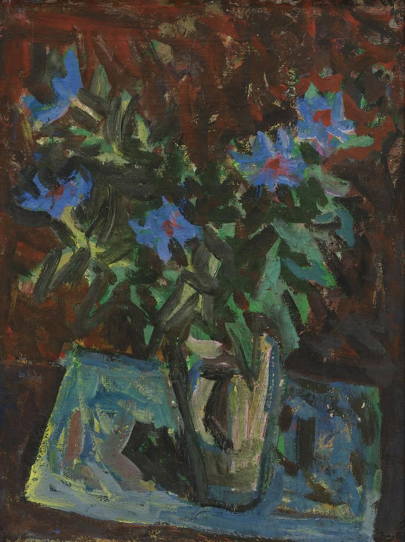 Alfred Kongo (1906 – 1990): Lilled. 1970. Tempera. Lõuend. 73 x 55 cm. Alfred Kongo omandas kunstihariduse 1929–40 (vaheaegadega) Pallases. Teda peetakse Pallase koolkonna traditsioonide üheks kõige põh