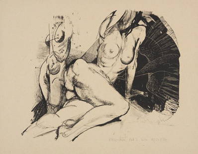 Raivo Korstnik (1932 – 1992): Akt I (Akt luigega). 1987. Lito. Kartong. Lm 35.2 x 45.2 cm. 1957. aastal lõpetas Raivo Korstnik Eesti NSV Riikliku Kunstiinstituudi, 1961–80 töötas ta TPedI ja 1979–92