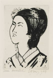 Evald Okas (1915 – 2011): Seika. Kuivnõel. Paber. Plm 14.5 x 10.4 cm. 1964. Evald Okase vähelevinud gravüür tema 1963. aasta Jaapani reisist inspireeritud tööde seas, milliseid sündis mitme