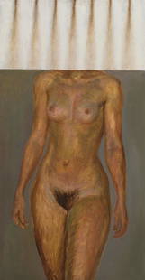 Enn Põldroos (1933): Häbelik akt I. 1970. Õli. Lõuend. 105 x 56 cm. Enn Põldroos on sündinud Tallinna näitleja perekonnas. Lõpetas 1958 ERKI. 1973–85 töötas samas