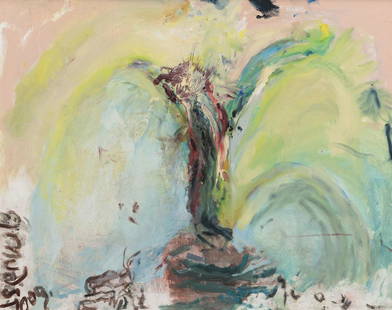 Peeter Mudist (1942 – 2013): Sümbolid. 2009. Õli. Valge lõuend. 64.6 x 80.8 cm. Teos on kunstilise sümboli „sähvatusest“ – tema tähenduse äkilisest teadvustamisest – ja