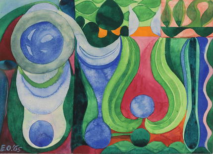 Enno Ootsing (1940): Mere lilled. 1965. Akvarell. Papp. Vm 28.2 x 39 cm. Viimasel ajal on välja ilmunud hulk töid rühmituse ANK’64 algusaastaist, mis on kantud noorte kunstnike