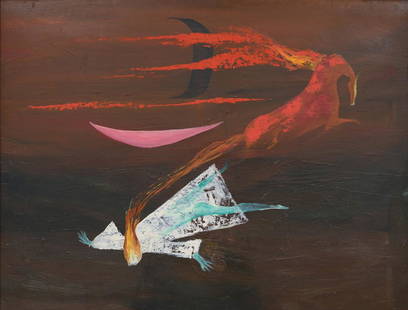 Edgar Valter (1929 &ndash; 2006): Punane Pegasus. 1970. aastad. &Otilde;li. Papp. 85.5 x 111 cm. Edgar Valteri ratsudel on alati mitu varjundit ja t&auml;hendust, s&uuml;mboliseerides justkui kunstniku erinevat meeleseisundit ja eluet