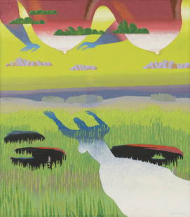 Kaljo Põllu (1934 – 2010): Vari. 2001. Õli. Lõuend. 117.5 x 102.3 cm. Alates 1970. aastatest on Kaljo Põllu looming valdavalt pühendatud soome-ugri rahvaste maailmavaatele. Oma graafikas käsitletu