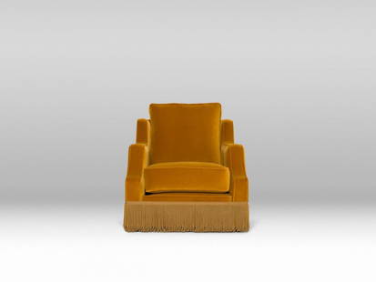 Atlanta Chair - Velvet, Acorn: The Atlanta Chair, offering old world charm. One of our most comfortable lounge chairs by virtue of its deep seat. The undulating arm shape, tassel skirt and deep seating bring personality to any