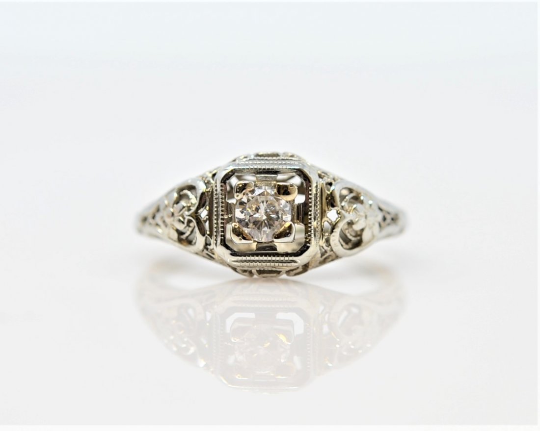 Antique floral filigree diamond engagement ring. (1 of 8)