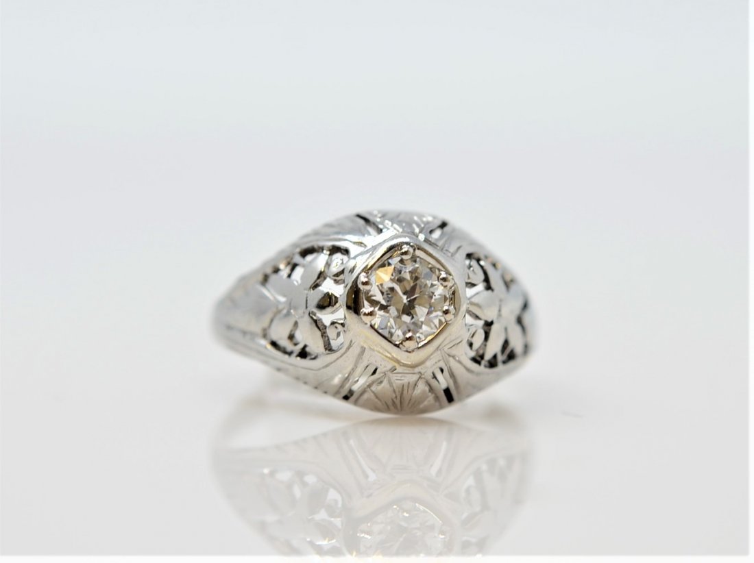 Antique Floral Filagree Domed  Engagement Ring (1 of 6)