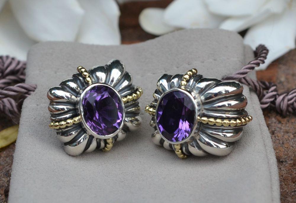 Lagos Caviar Amethyst Sterling & Gold French Clips (1 of 4)