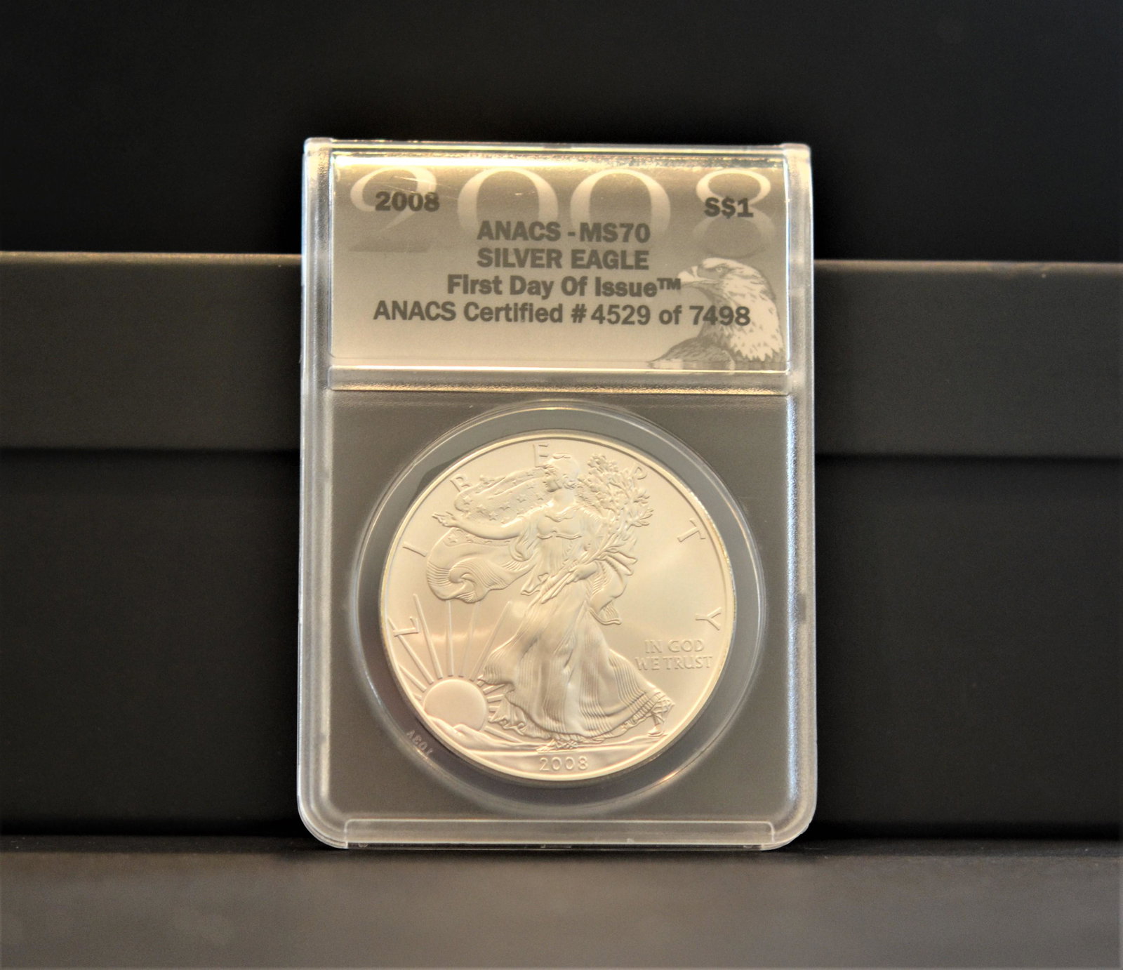 2008 1 Oz. American Silver Eagle, Ist Day of Issue MS70 (1 of 2)