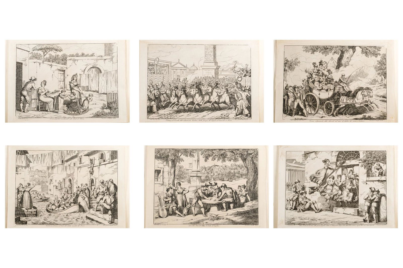 (1781 - 1835) Collection of 6 engravings of Roman genre: Author Bartolomeo Pinelli engraving on paper37 x 49 cm