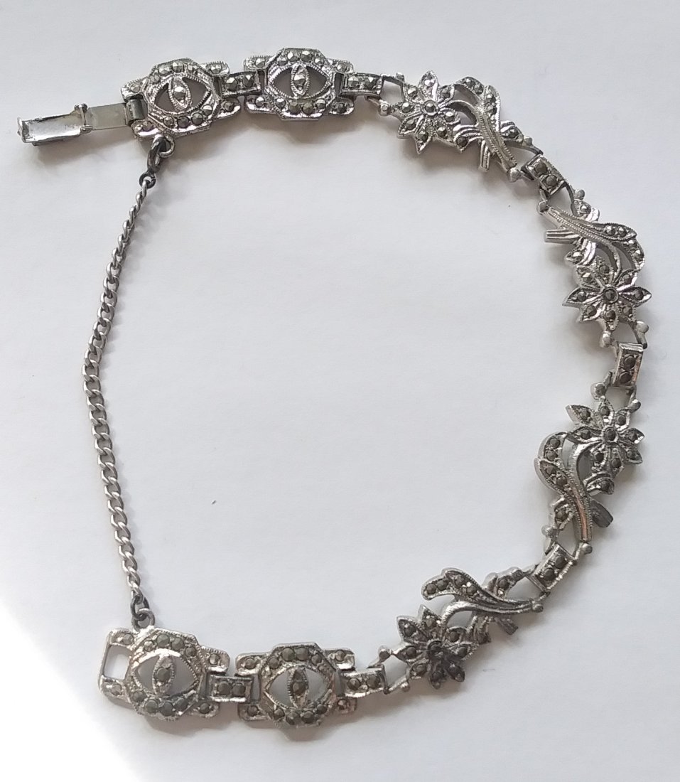 VIJOBEN Vintage Sterling Silver Bracelet: Vijoben vintage sterling silver bracelet with marcasite stones. Safety chain attached as well. Beautiful vintage piece
