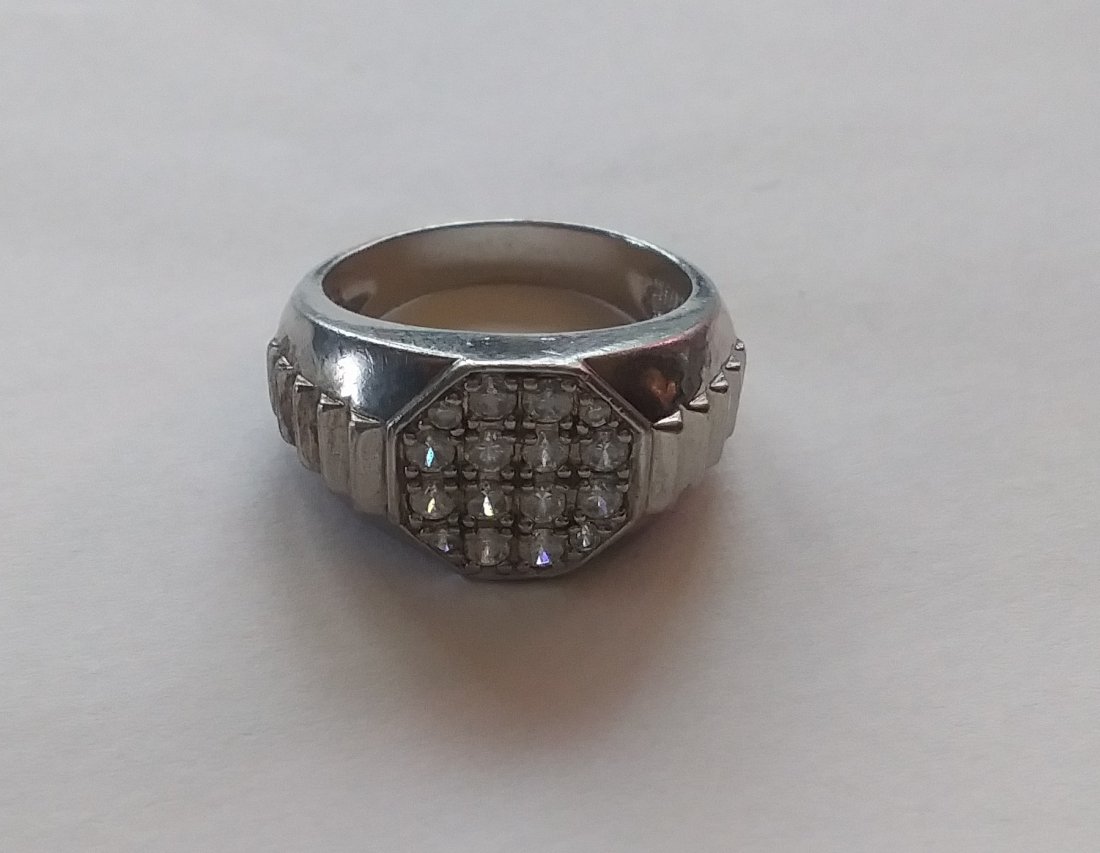 Large Sterling Men's Ring CZ accents size (1 of 3)