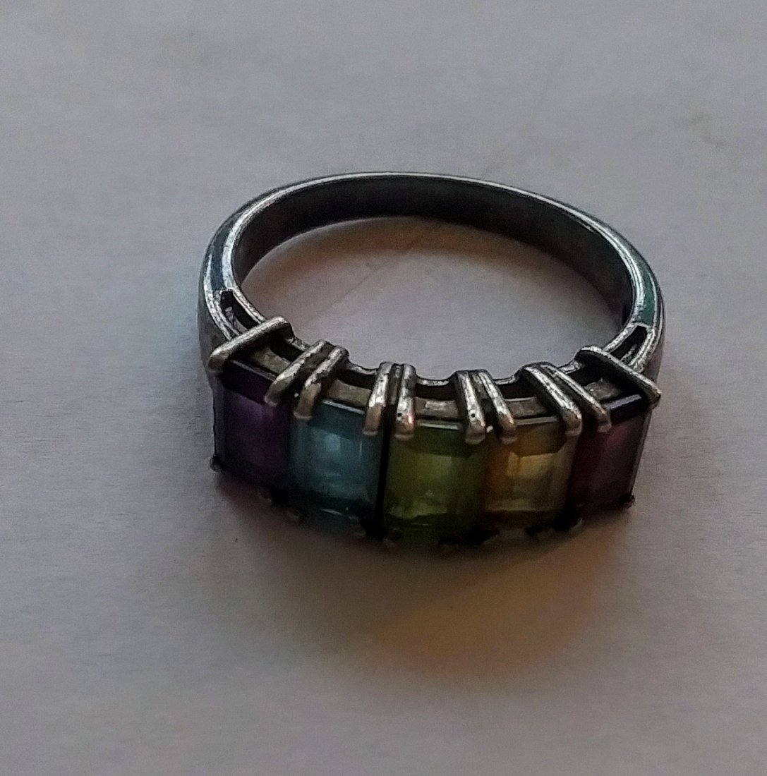 Sterling Silver rainbow colored stone ring size 9 (1 of 3)